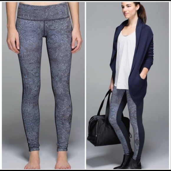 Lululemon grey print and black full length leggings size 8 - Picture 1 of 4